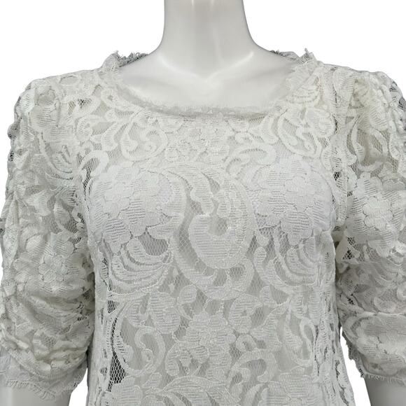 Sundance Top Womens Large White Floral Paisley Lace Sheer Boho Cottage Angelcore - Picture 2 of 7